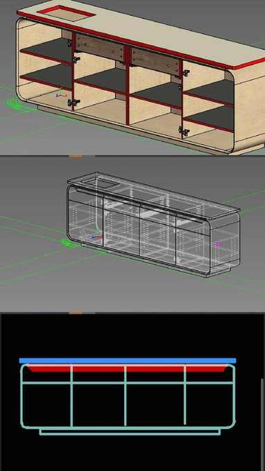 3D-чертёж линейной кухни KARANDA со скруглением. кухня из фанеры, Саратов